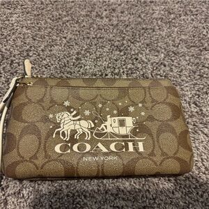 COPY - Coach Tan and Brown Logo Wristlet